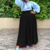 Pleated Midi Skirt with Belt - Elegant A-Line Skirt for Women
