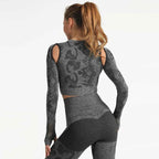Summer Long Sleeve Crop Top Women Fitness Gym Yoga Sports Camouflage Seamless Breathable Yoga Top