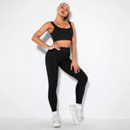 Seamless Sexy 2 Piece Active Wear Set - Women's U V Neck Gym Leggings & Top for Yoga & Fitness