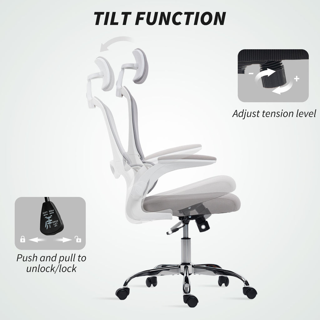 HOMCOM Mesh Back Office Chair, with Lumbar Support - Grey