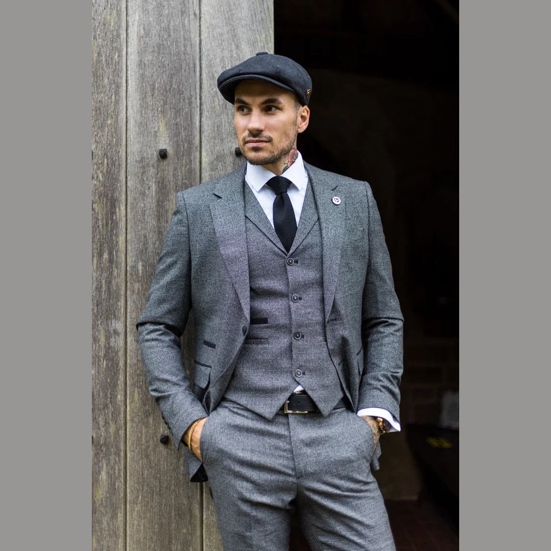 AK-10 - Men's Classic 3 Piece Suit Prince Of Wales Check Wedding