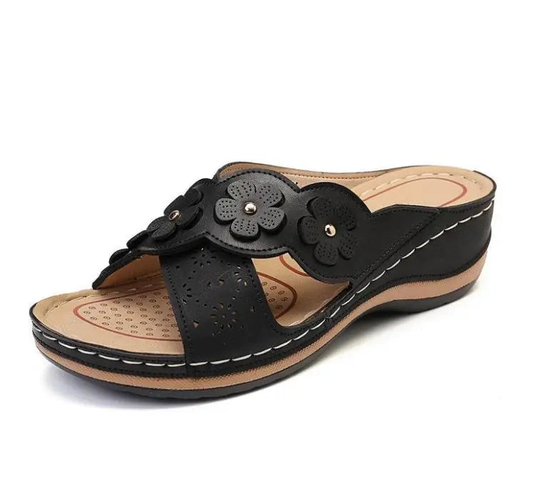 Vintage Floral Beach Sandals – Women’s Casual Flat Slip-On Shoes