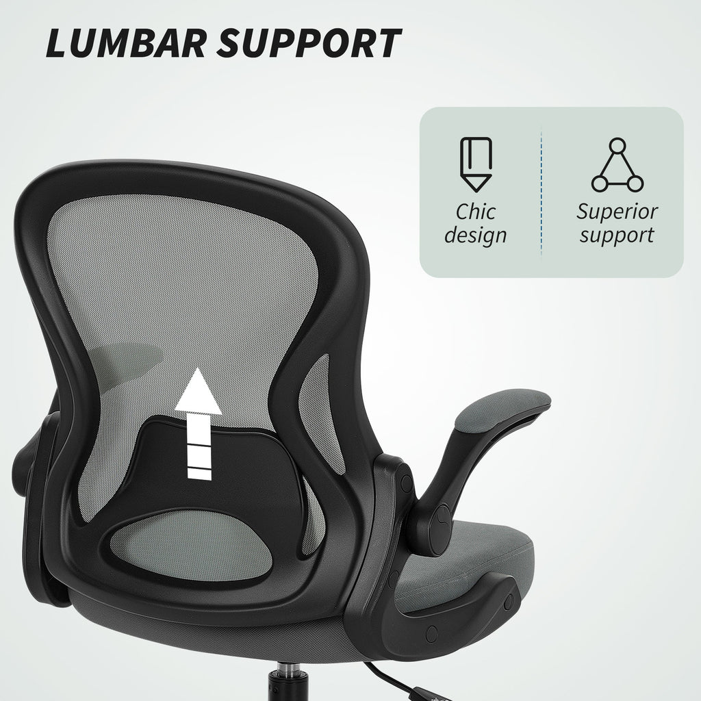 Vinsetto Drafting Chair, Ergonomic Tall Office Chair with Flip-up Armrests, Mesh Back, Lumbar Support, Adjustable Height and Foot Ring, Swivel Wheels, for Standing Desk, Charcoal Grey