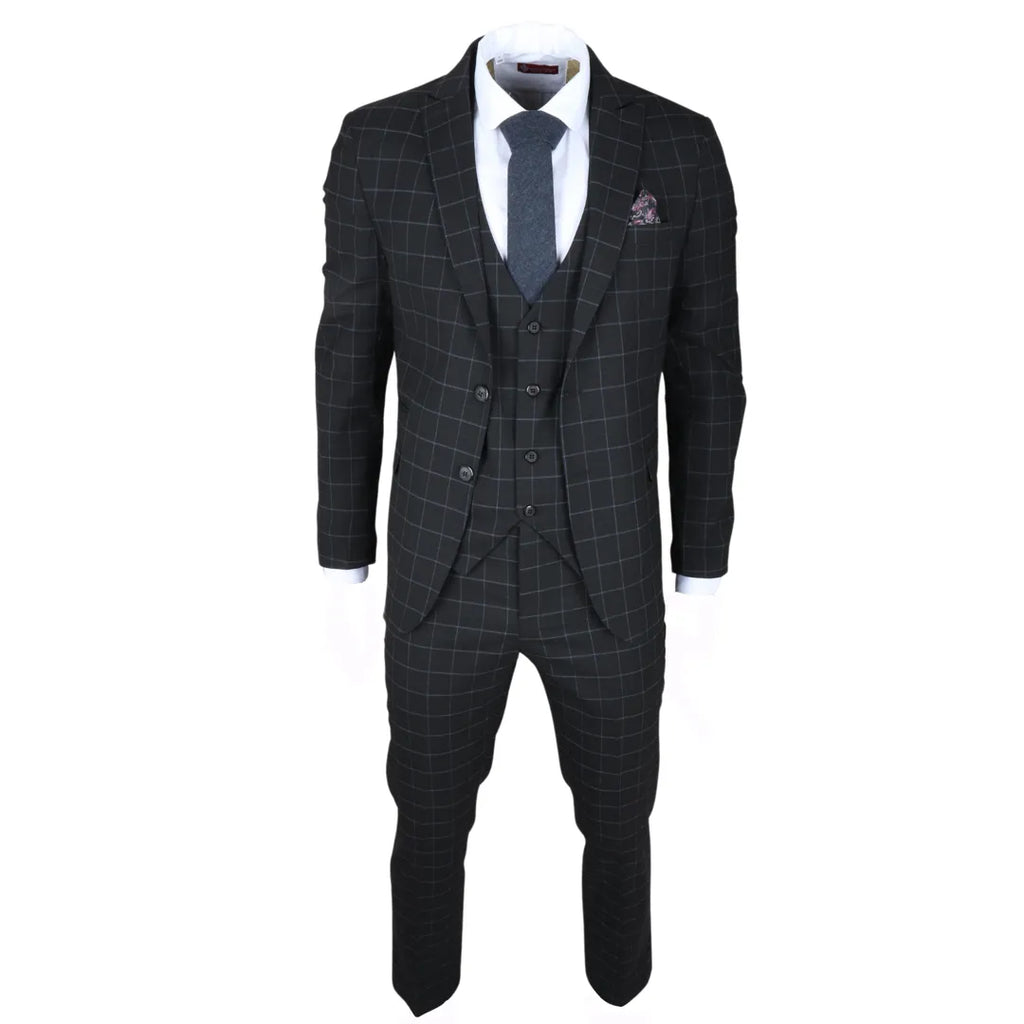 IM3 - Men's Black Checked Tailored Fit Suit