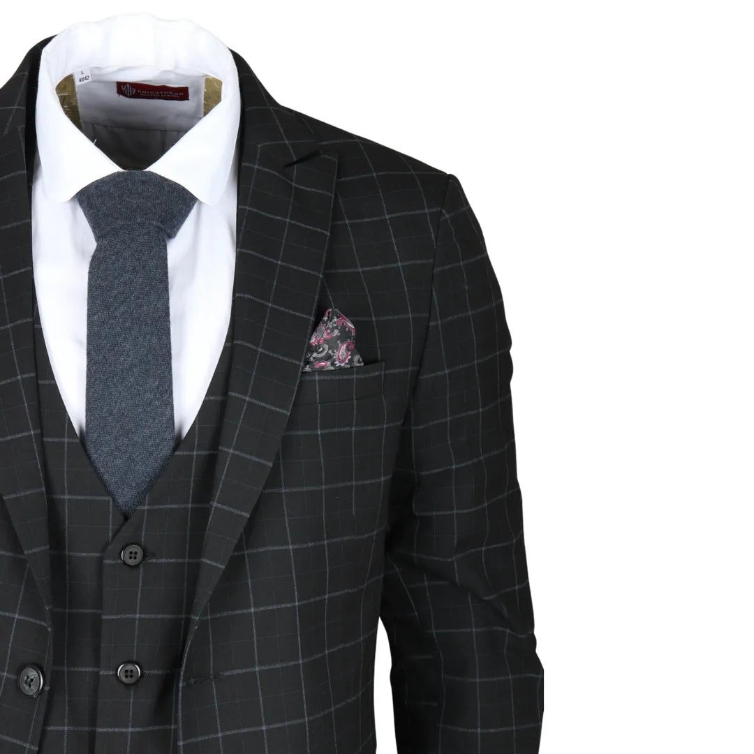 IM3 - Men's Black Checked Tailored Fit Suit