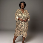 Leopard Print Loose Fitting V-Neck Knot Front Dress