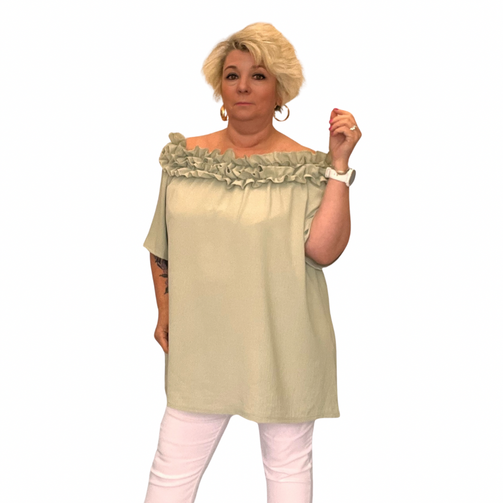 Ruffled Neckline Off Shoulder Blouse
