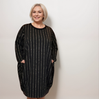 STRIPED JUMPER DRESS WITH SPARKLY THREAD