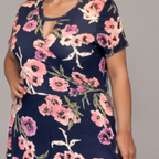 FLORAL SHORT SLEEVE MOCK WRAP SKATER DRESS