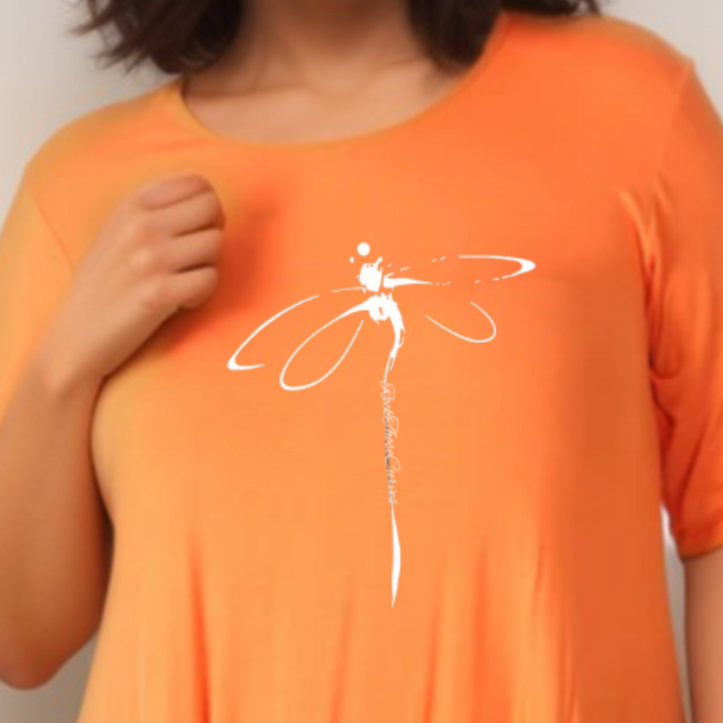 Dragonfly Button Sleeve Swing Top