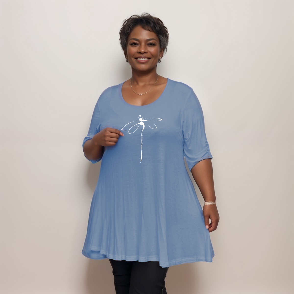 Dragonfly Button Sleeve Swing Top