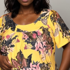 Yellow Tropical Short Sleeve Smock Top
