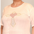 Soft Stretchy Short Sleeve Cross Studded Top