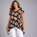 Black Red Floral Hanky Hem Swing Top