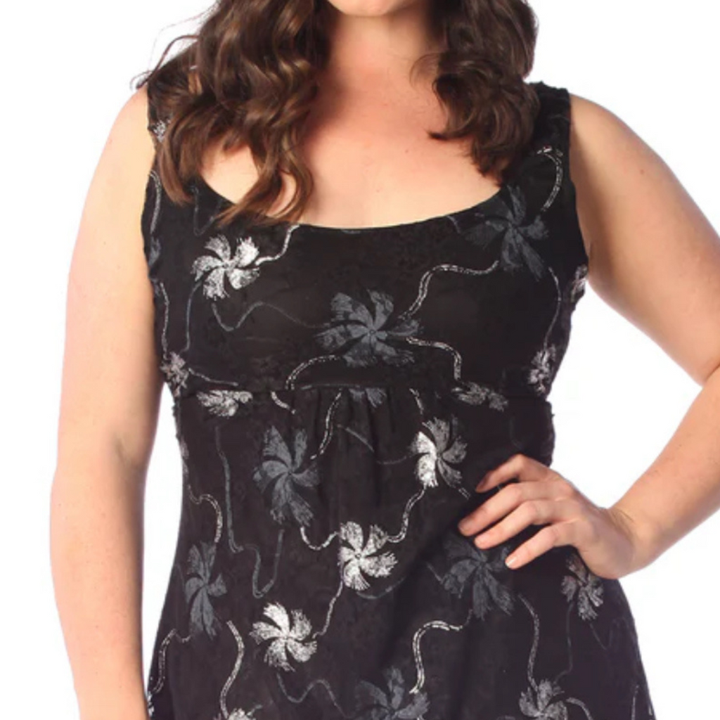 ROCKTHOSECURVES SMOCK DRESS WITH METALLIC LACE EMBROIDERY