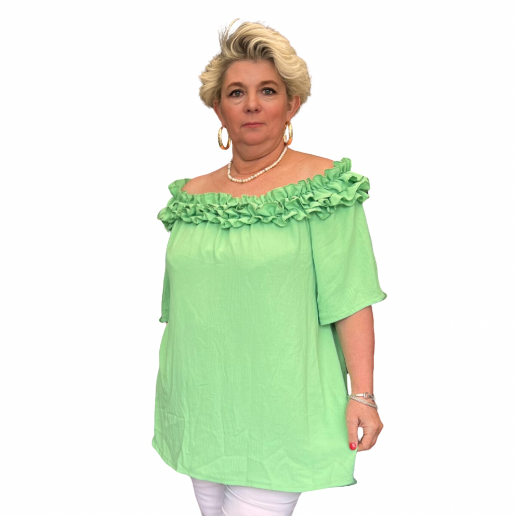 Ruffled Neckline Off Shoulder Blouse