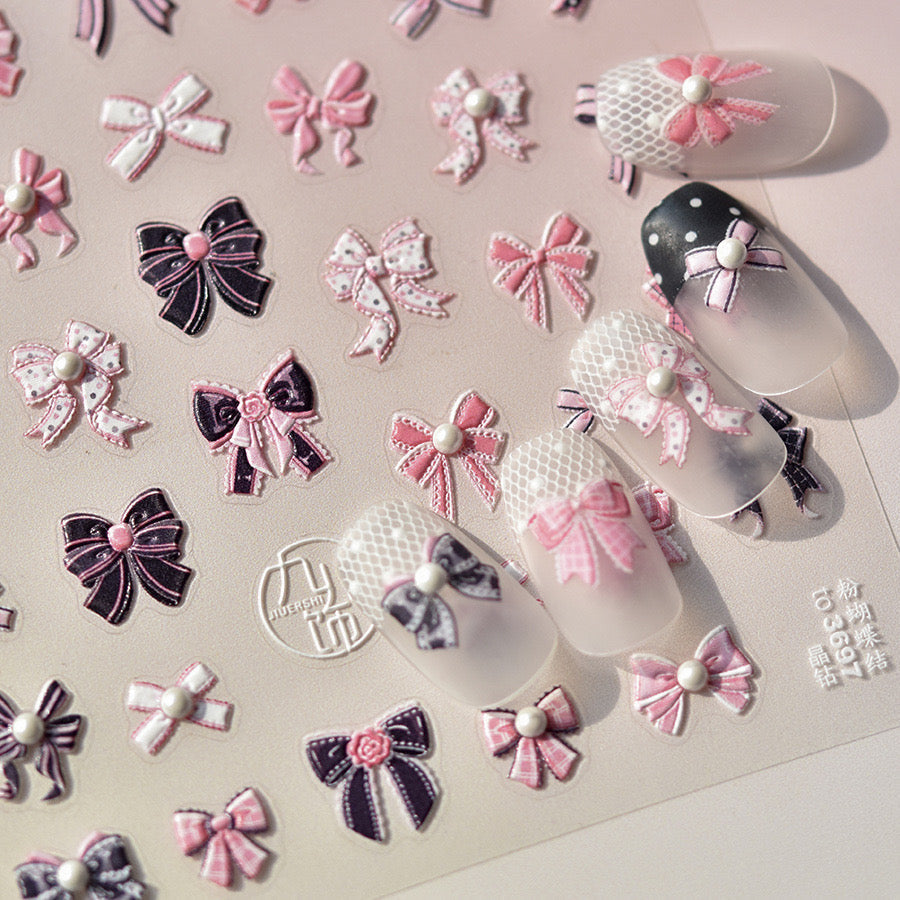 Hello Claws | Black Pink Bowknot Nail Deco Sticker