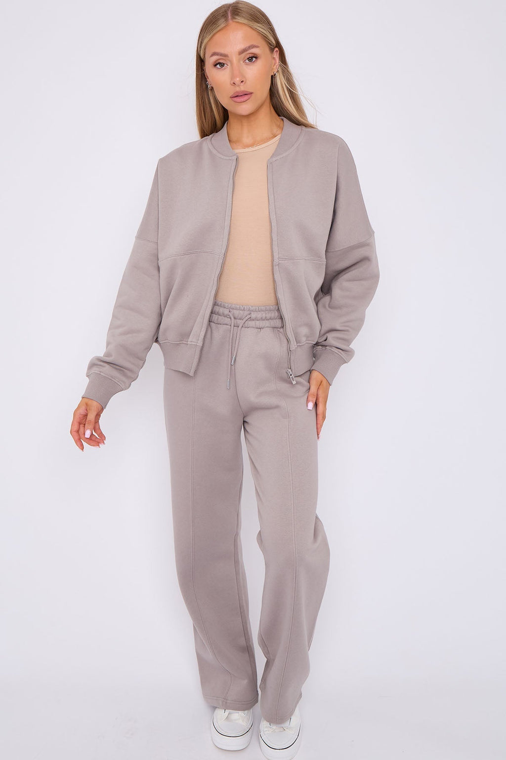 Oversized Bomber Style Fleece Zipper Co-ord