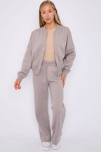 Oversized Bomber Style Fleece Zipper Co-ord