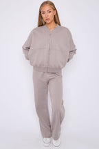 Oversized Bomber Style Fleece Zipper Co-ord