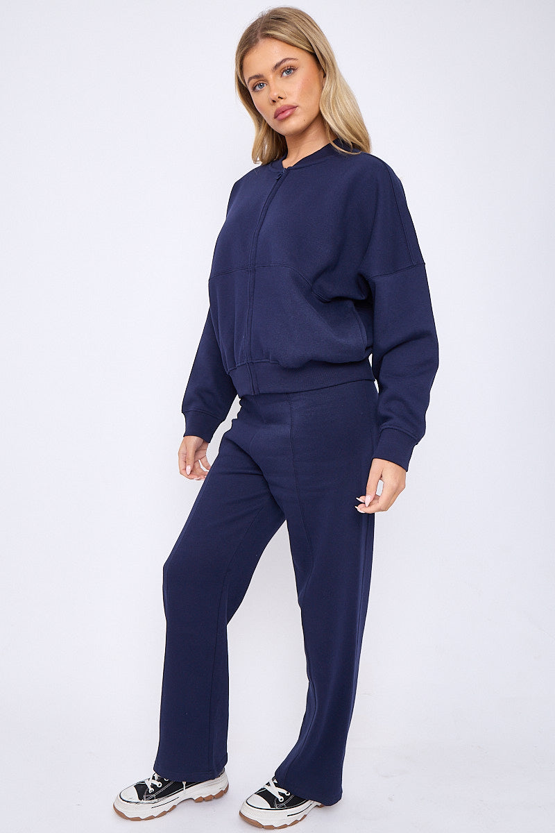 Oversized Bomber Style Fleece Zipper Co-ord