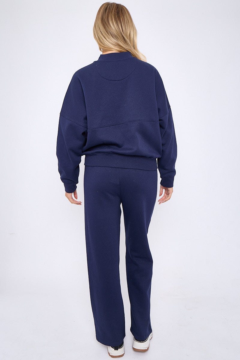 Oversized Bomber Style Fleece Zipper Co-ord