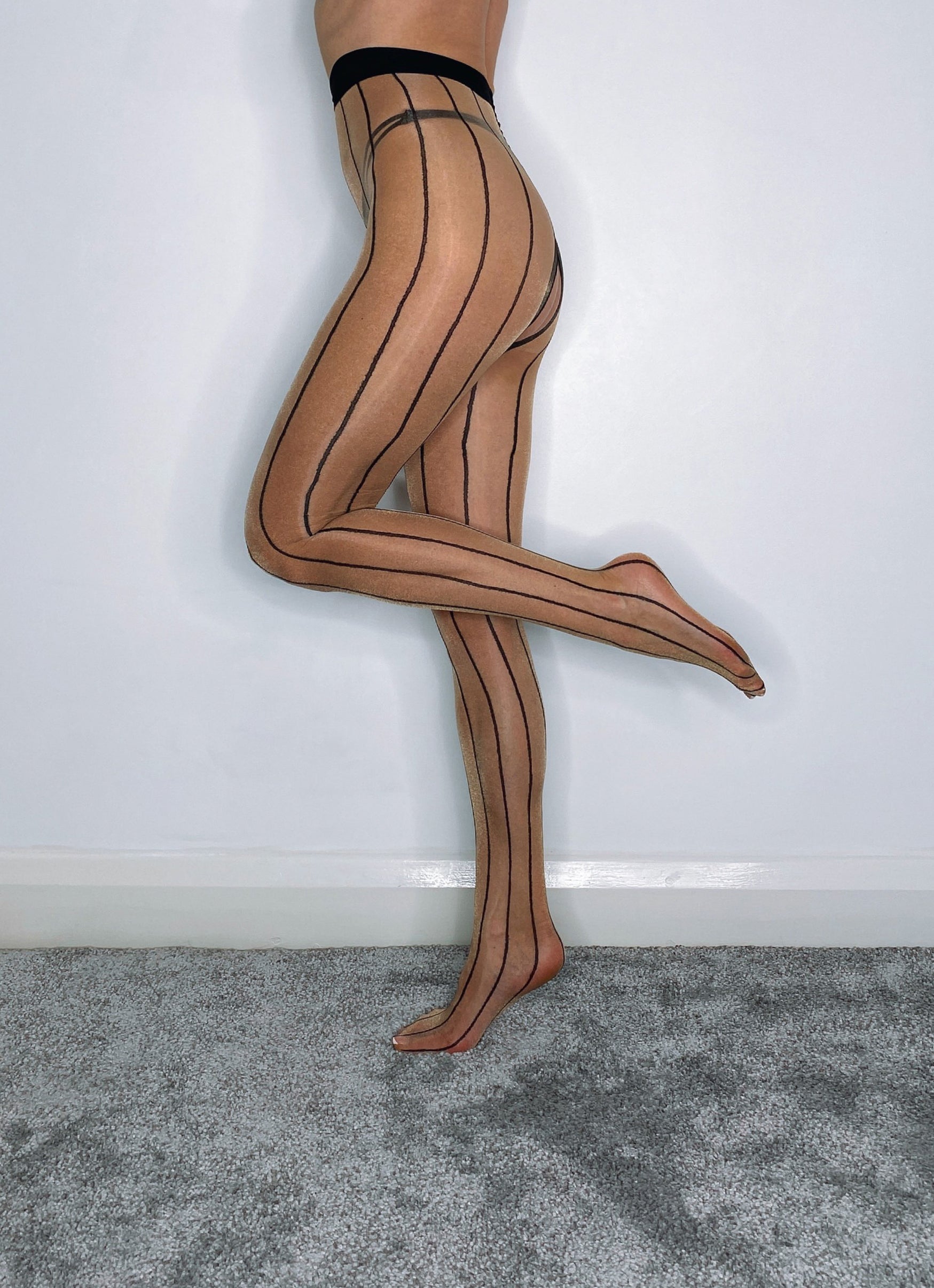 Tan Striped 5 Denier Crotchless Tights