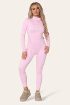 Ribbed High Neck Zipper Collar Jumpsuit Front Unitard Set
