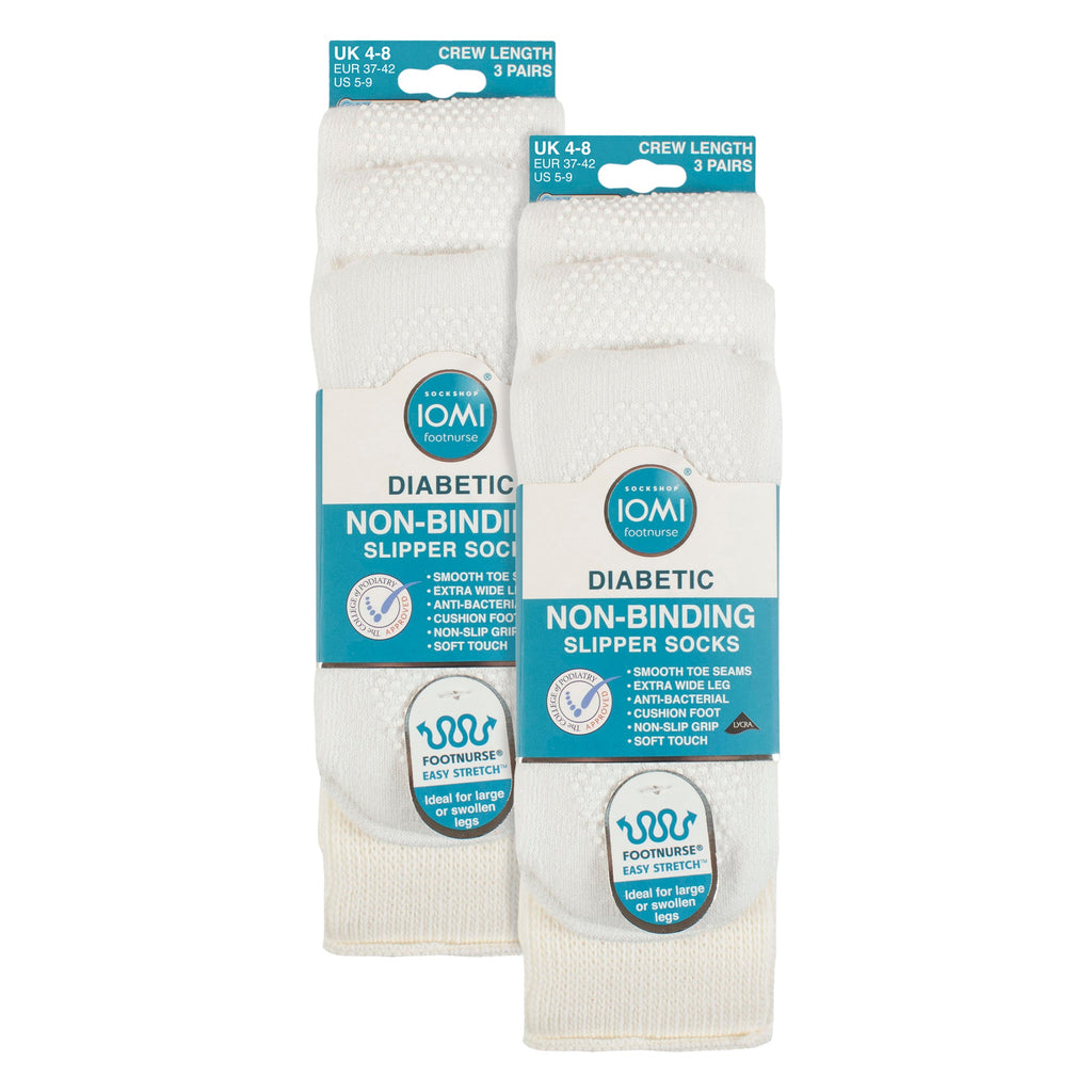 6 Pack Diabetic Bed Socks with Grips | Non Slip Extra Wide Slipper Socks