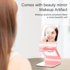 Universal Mobile Phone / Tablet PC Multifunctional Metal Desktop Stand with Makeup Mirror