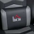 HOMCOM Massage Recliner Chair with Remote, PU Leather Recliner Armchair with Cup Holders and Side Pockets, Racing Style Reclining Chair with Headrest, 360° Swivel, Lumbar Support, Grey