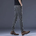 Men’s Slim Fit Casual Stretch Jeans – Korean Style Mid-Waist Trousers – Grey & Light Blue