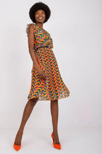 Italy Moda Pleated summer dress for many occasions, with short ruffle sleeves.