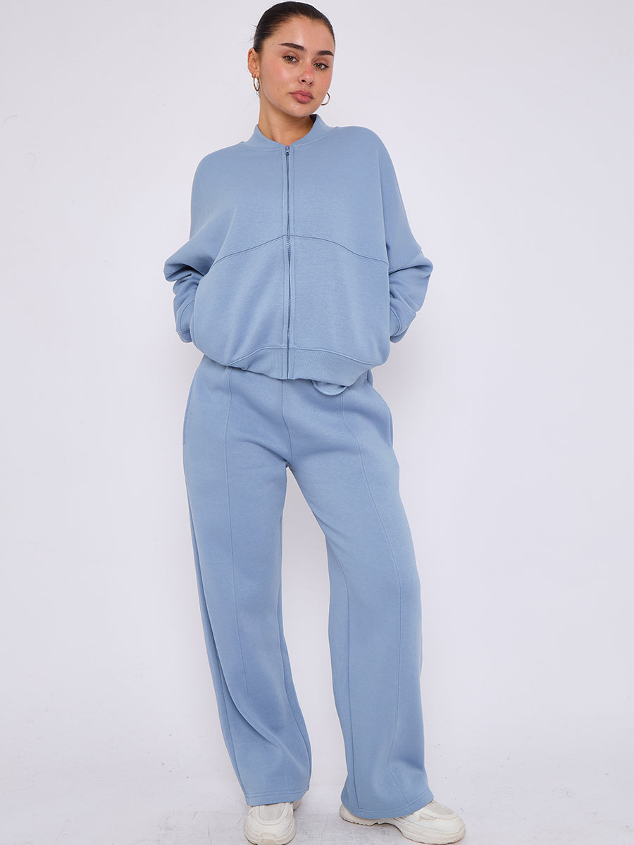 Oversized Bomber Style Fleece Zipper Co-ord
