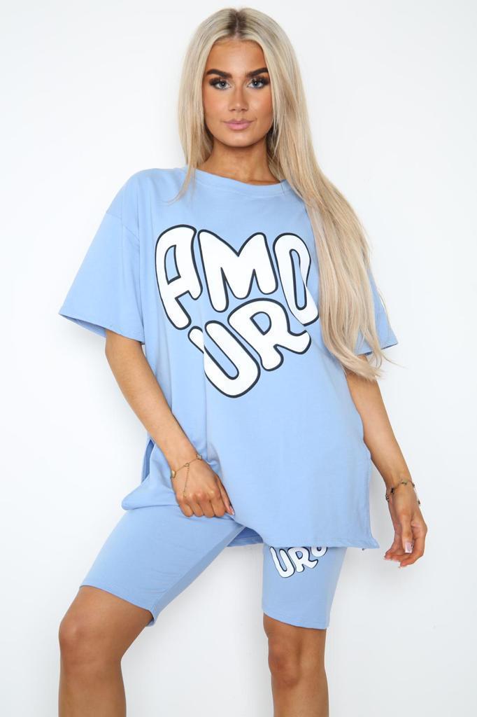 Armour Side Slit Cycling Short and T-Shirts Co-Ord Two Piece Short Set