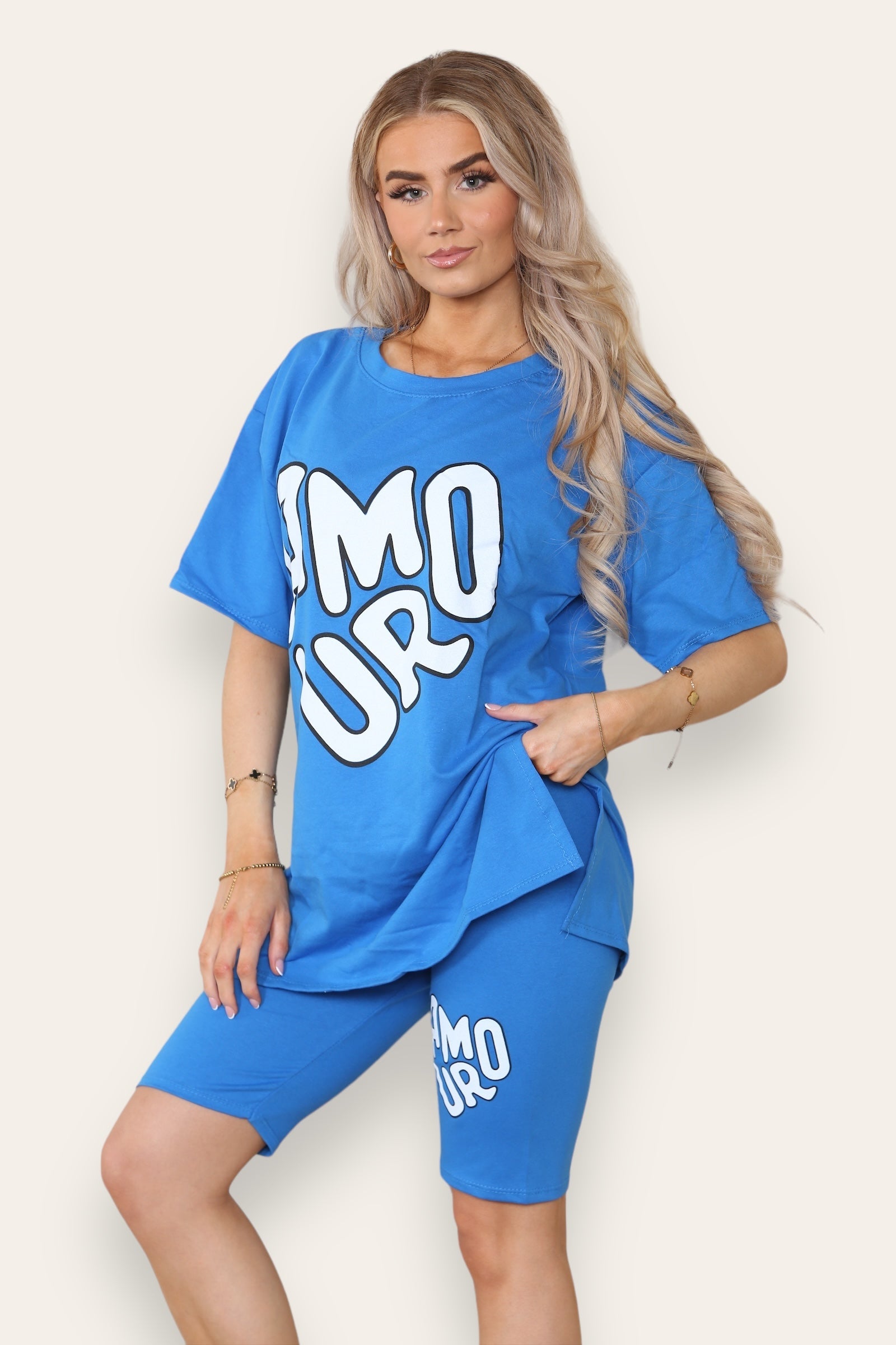 Armour Side Slit Cycling Short and T-Shirts Co-Ord Two Piece Short Set