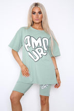 Armour Side Slit Cycling Short and T-Shirts Co-Ord Two Piece Short Set