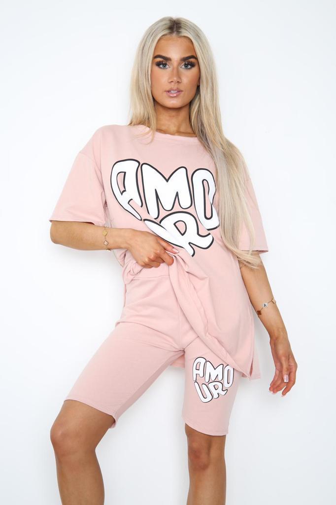 Armour Side Slit Cycling Short and T-Shirts Co-Ord Two Piece Short Set