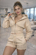 Cropped Zipped Co-Ord Hooded Short Set