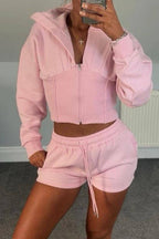 Cropped Zipped Co-Ord Hooded Short Set