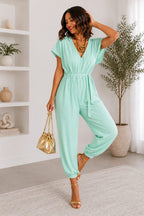 Ladies V Neck Tie Up Jumpsuit