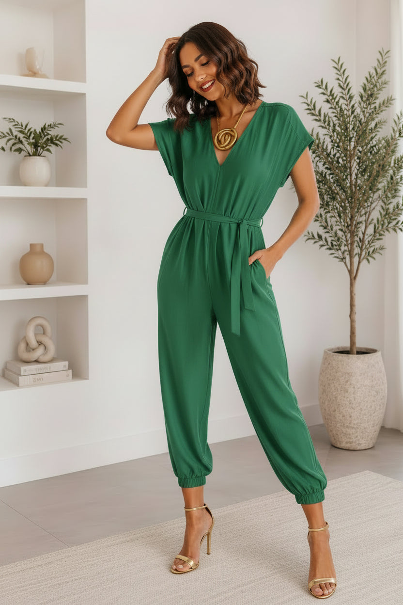 Ladies V Neck Tie Up Jumpsuit