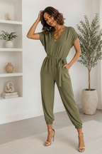 Ladies V Neck Tie Up Jumpsuit