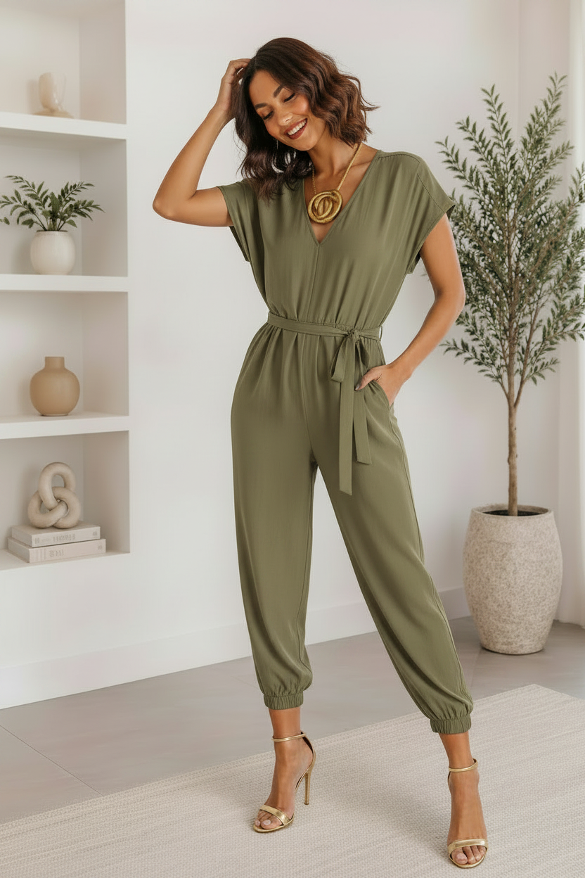 Ladies V Neck Tie Up Jumpsuit