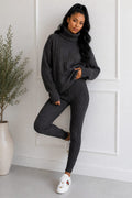 Ladies Chunky Knitted Ribbed Polo High Neck Top Leggings Loungewear Suit Set