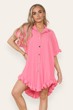 Over Sized Italian Gold Button Pleated Frill Ruffle TikTok Dress Top