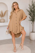 Over Sized Italian Gold Button Pleated Frill Ruffle TikTok Dress Top