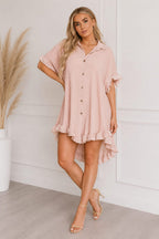 Over Sized Italian Gold Button Pleated Frill Ruffle TikTok Dress Top