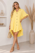 Over Sized Italian Gold Button Pleated Frill Ruffle TikTok Dress Top