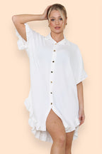 Over Sized Italian Gold Button Pleated Frill Ruffle TikTok Dress Top